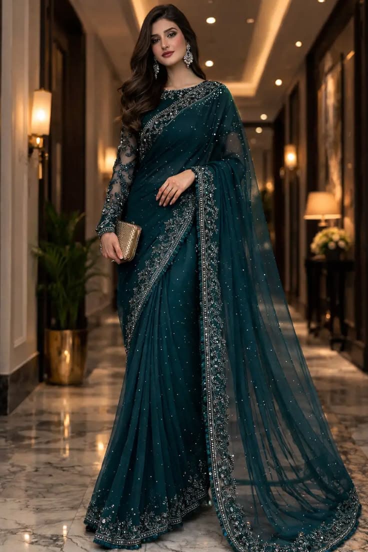 Dark Teal Luxury Saree